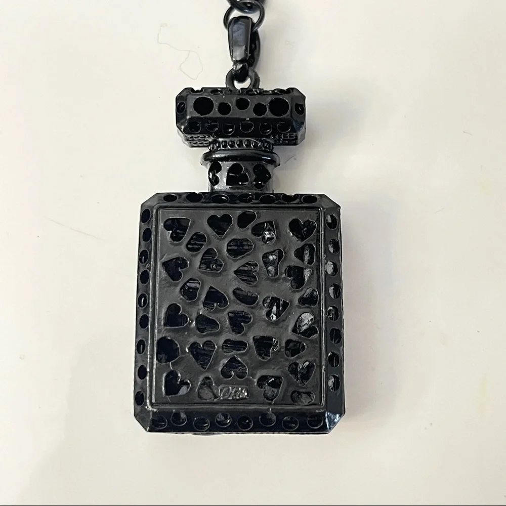 Luxury Perfume Bottle Bag Charm Key Chain - Black‎ Colorful Rhinestone Bling